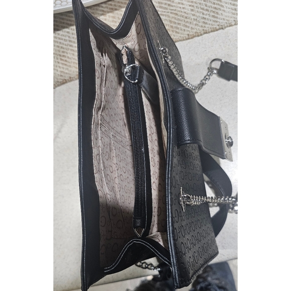 Guess Black Embossed Shoulder Bag with Silver Chains - Picture 3 of 4